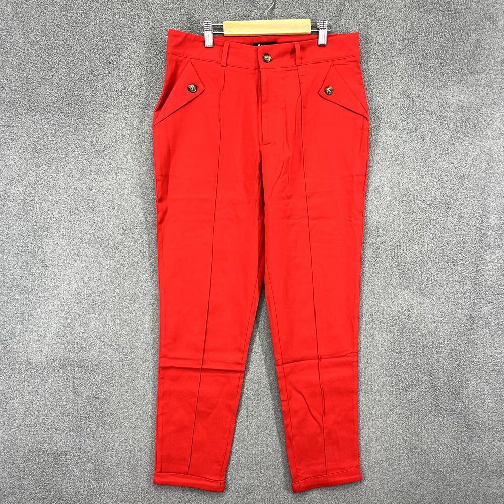 Flamingo Pants Womens Large Red Solid Slant Pocket‎ High Rise Skinny